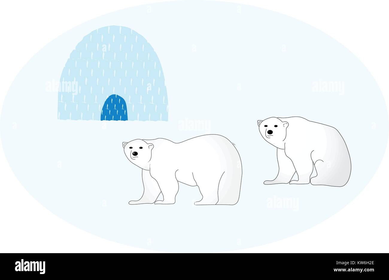 Illustriert von Eisbären, einer ständigen und einer Sitzung auf Blau mit Iglu. Stock Vektor