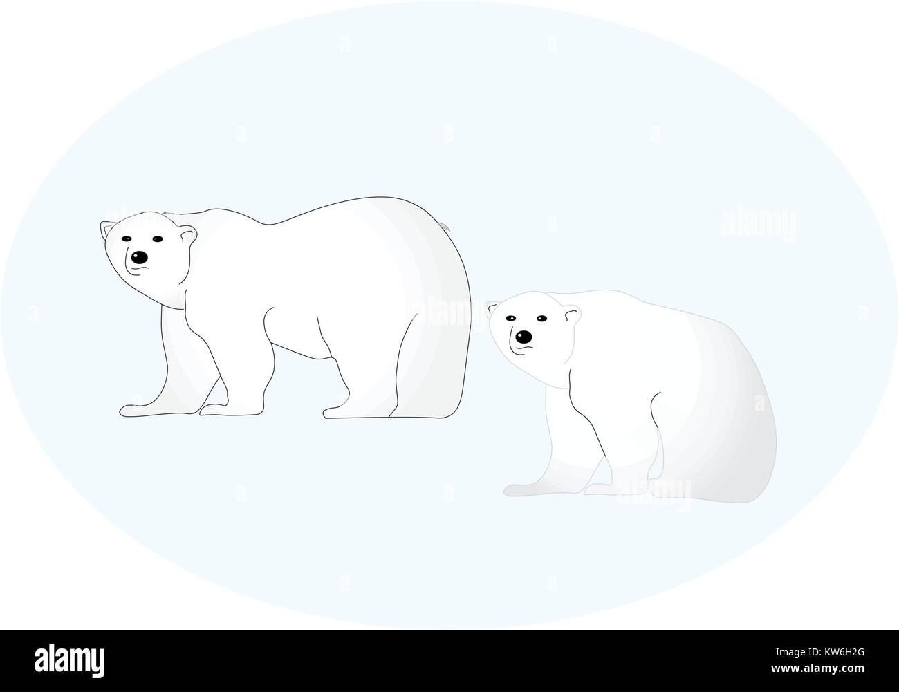 Illustriert von Eisbären, einer ständigen und einer Sitzung auf Blau. Stock Vektor