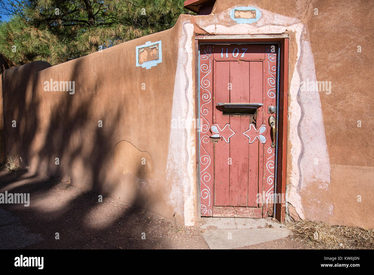 Canyon Road adobe Häuser, Santa Fe, New Mexico Stockfoto