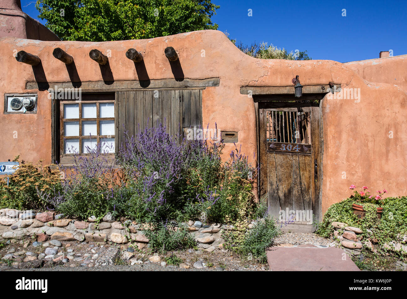 Canyon Road adobe Häuser, Santa Fe, New Mexico Stockfoto