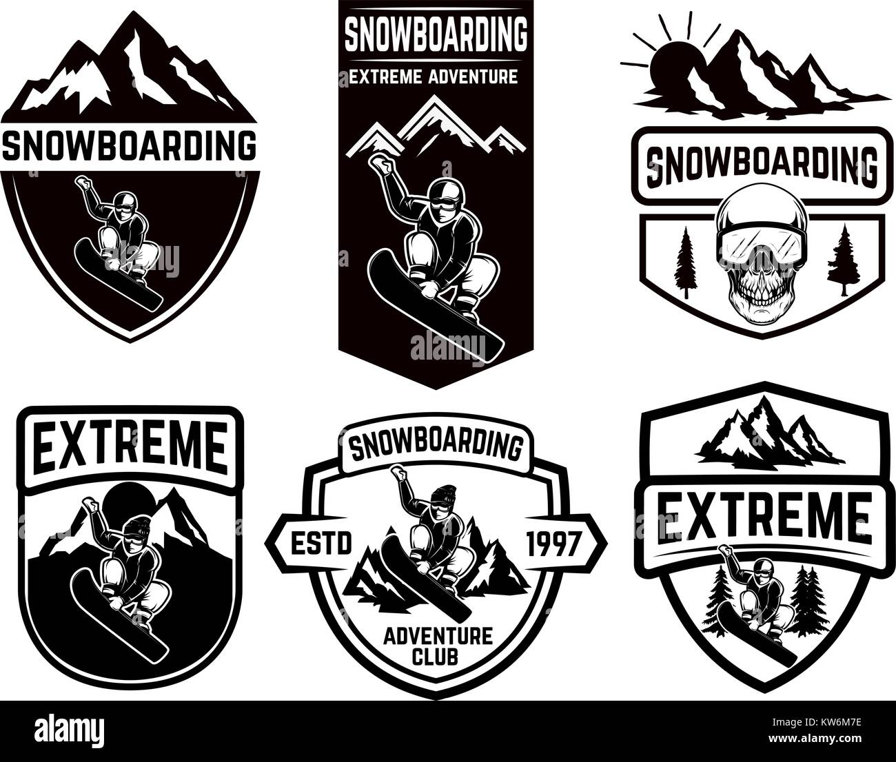 Satz von Snowboard Club Embleme. Design Element für Logo, Label, Emblem