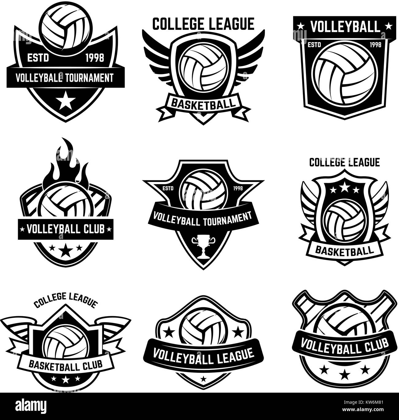Satz von Volleyball sport Embleme. Design Element für Poster, Logo, Label,  Emblem, Zeichen, t shirt. Vector Illustration Stock-Vektorgrafik - Alamy