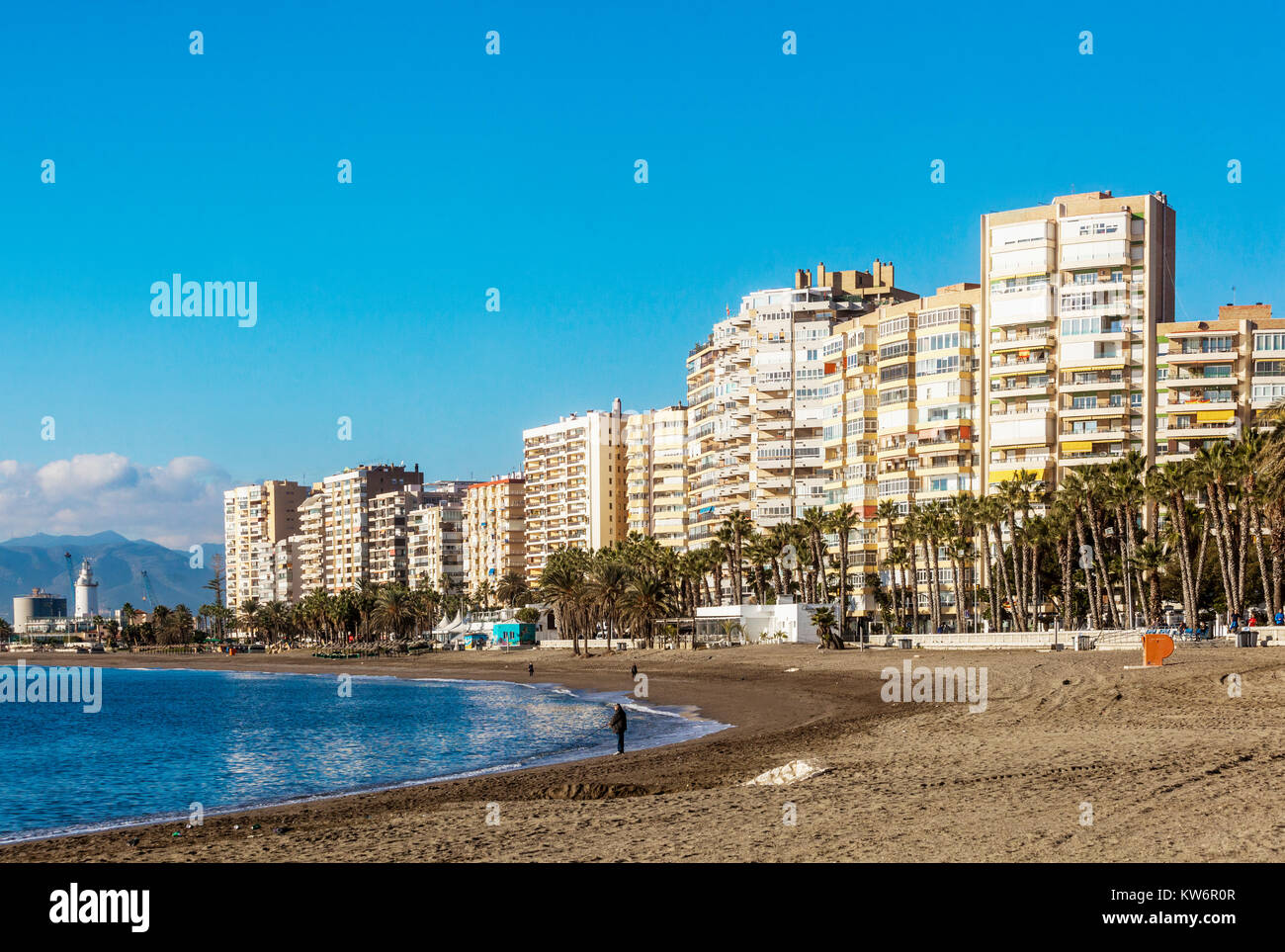 Strand Malagueta, Malaga, Spanien Stockfoto