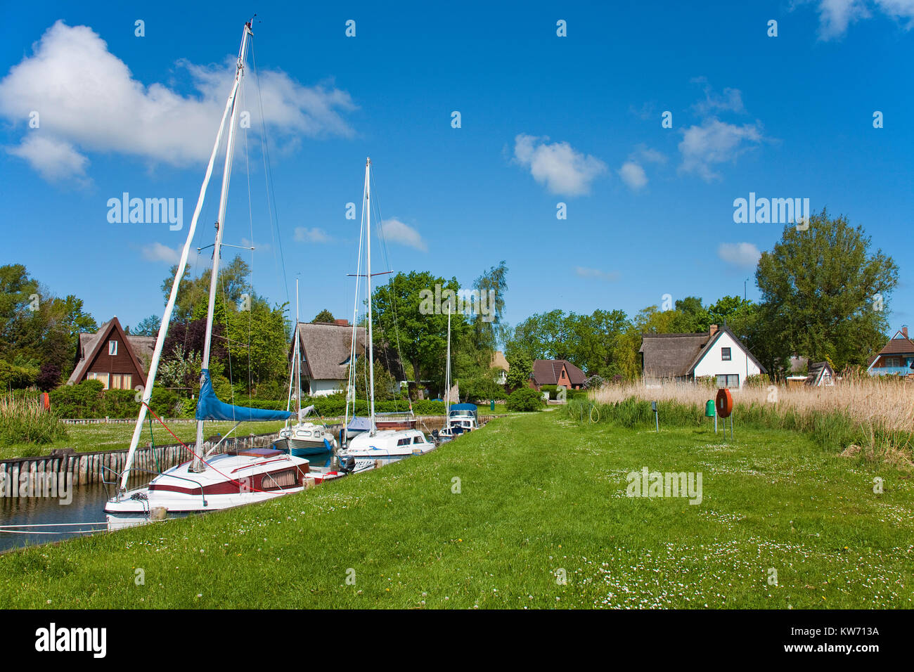 Kleiner Hafen am Bodden, Born am Darss, Fischland, Mecklenburg-Vorpommern, Ostsee, Deutschland, Europa Stockfoto