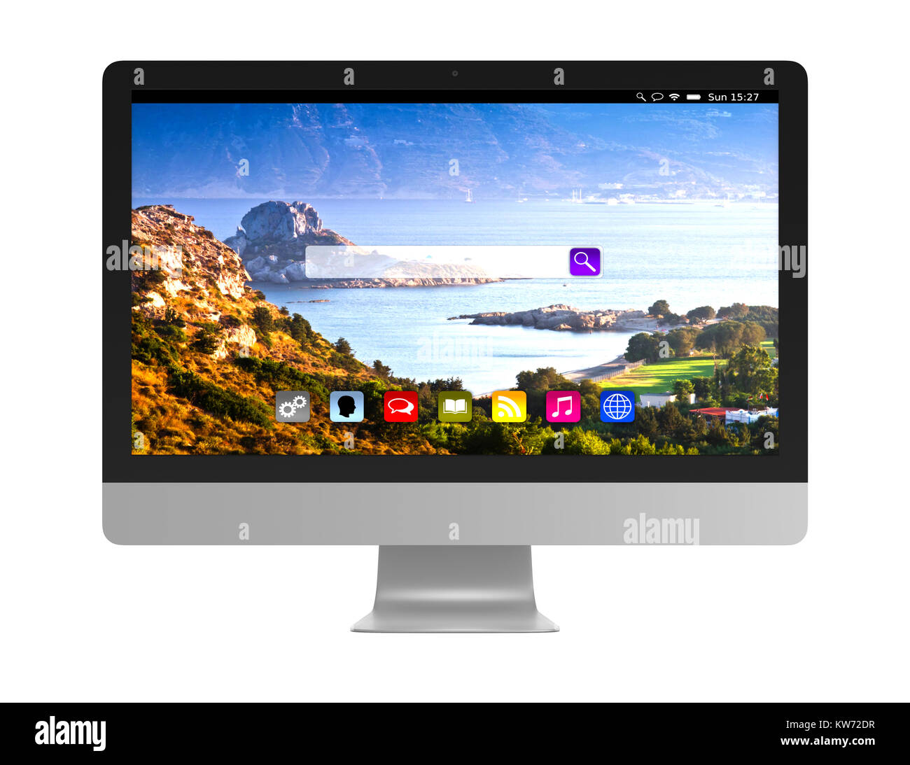 Allinone Pc Monitor auf weißem Hintergrund 3D Illustration, Vorderansicht Stockfoto