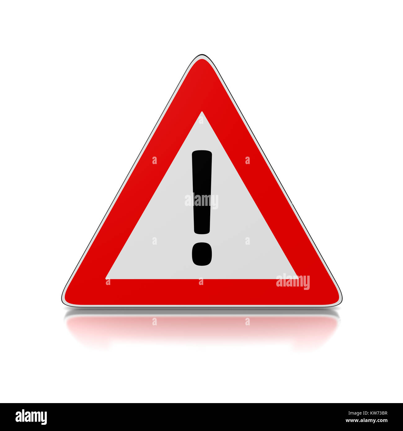Rote und weiße Schild Warndreieck mit Ausrufezeichen auf weißem Hintergrund 3D Illustration Stockfoto