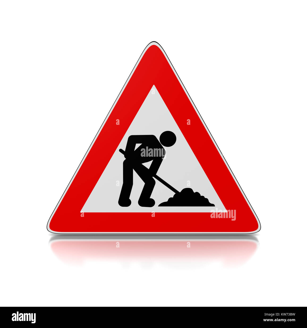 Rote und weiße Mann bei der Arbeit Warndreieck Schild auf weißem Hintergrund 3D Illustration Stockfoto