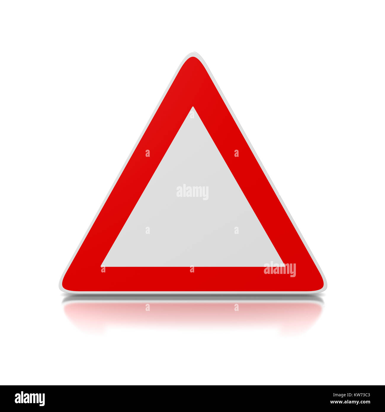 Rot-weiße, leere Dreieck Schild auf weißem Hintergrund 3D Illustration Stockfoto