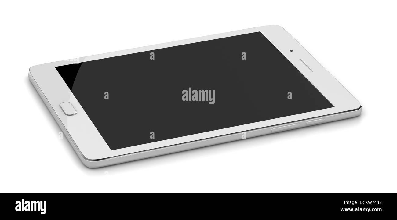Weiß Tablet-PC Ausgeschaltet mit leeren Anzeige auf weißem Hintergrund 3D Illustration Stockfoto