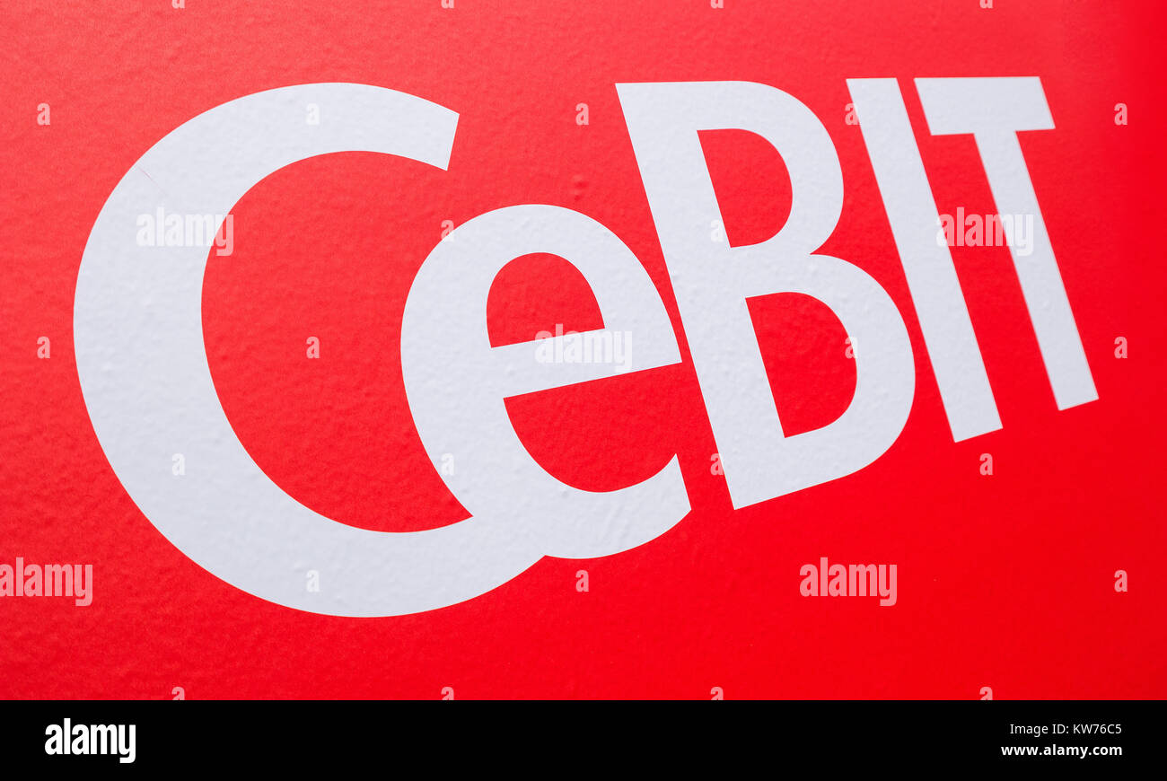 Das Logo der Cebit. Die Cebit ist die größte Fachmesse für Informationstechnologie der Welt. Stockfoto