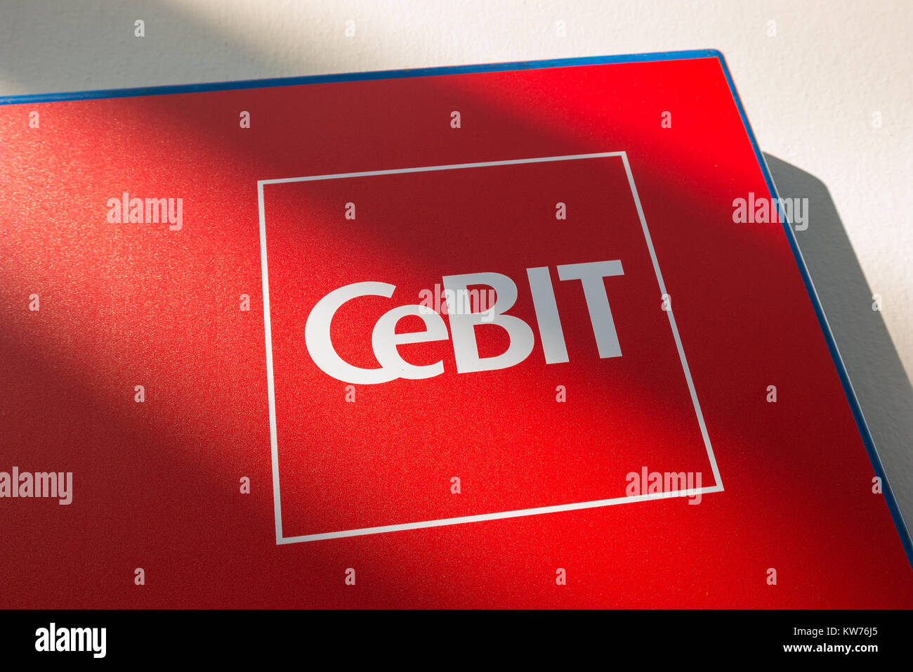 CeBIT-Logo. Die Cebit ist die größte Fachmesse für Informationstechnologie der Welt. Stockfoto