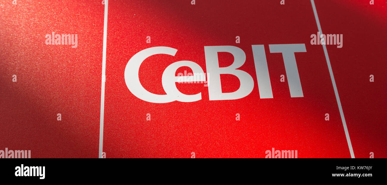 Das Logo der 'Cebit'. Die Cebit ist die größte Fachmesse für Informationstechnologie der Welt. Stockfoto