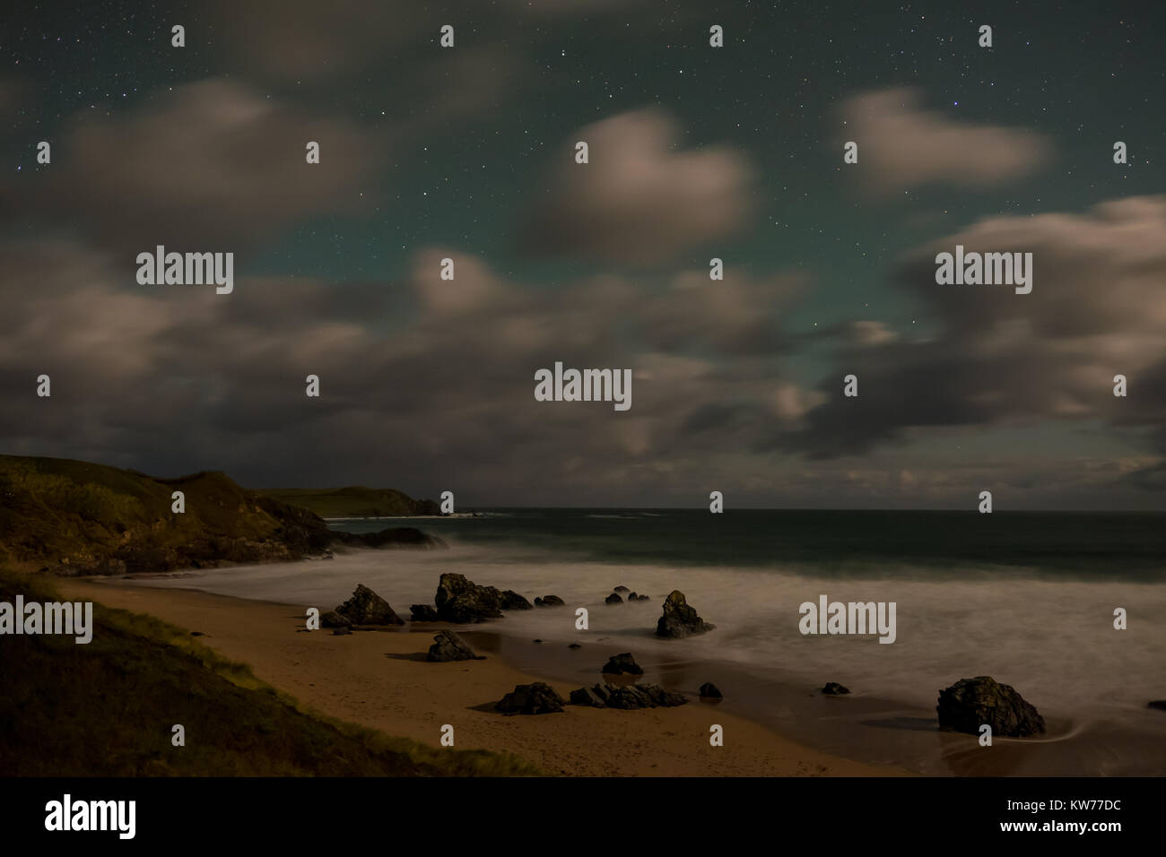 Durness Strand bei Nacht, Schottland Stockfoto