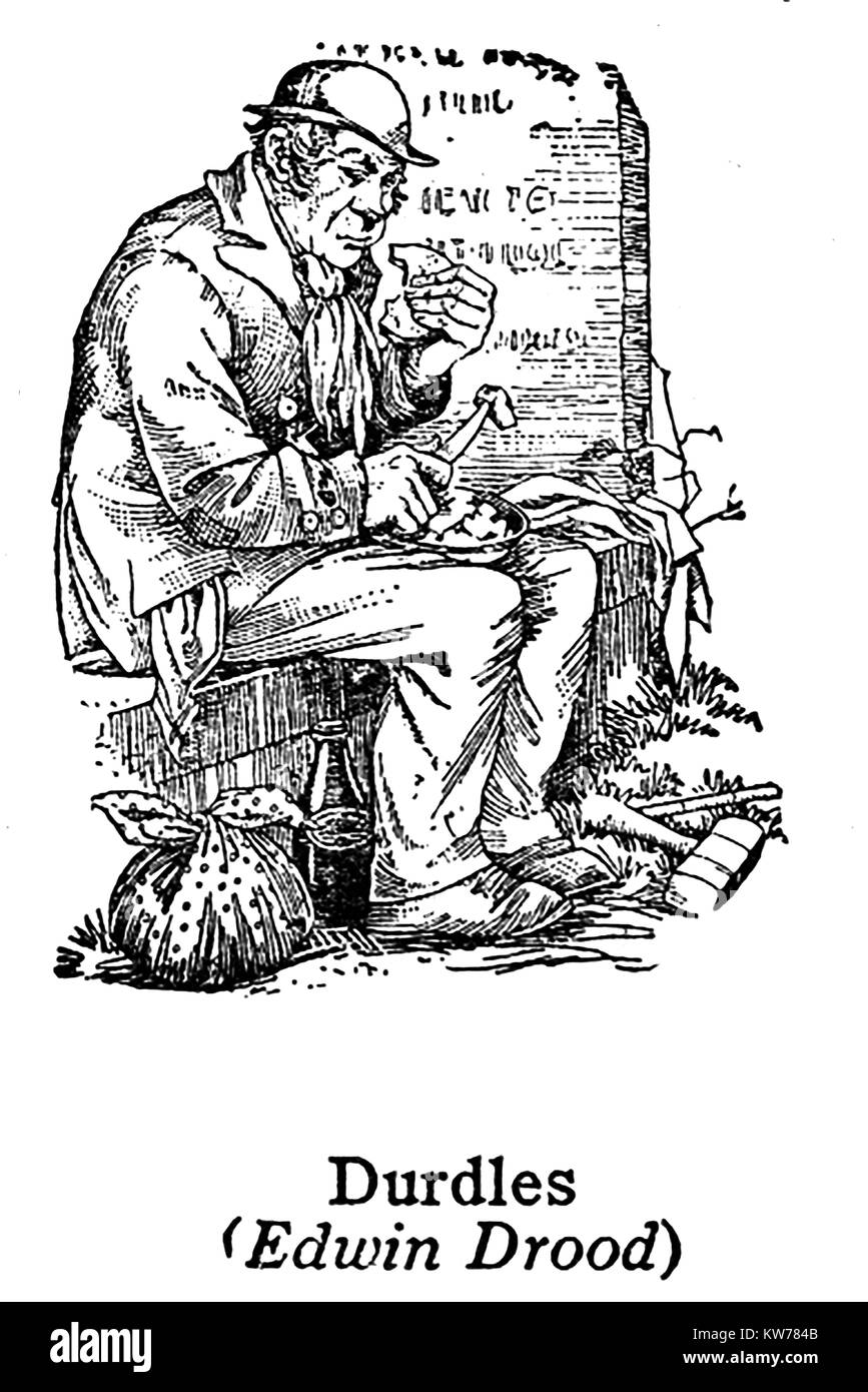 Charles Dickens 1812 bis 1870 - Dickens Charaktere-1930 Illustration - Durdles von "Das Geheimnis des Edwin Drood" Stockfoto