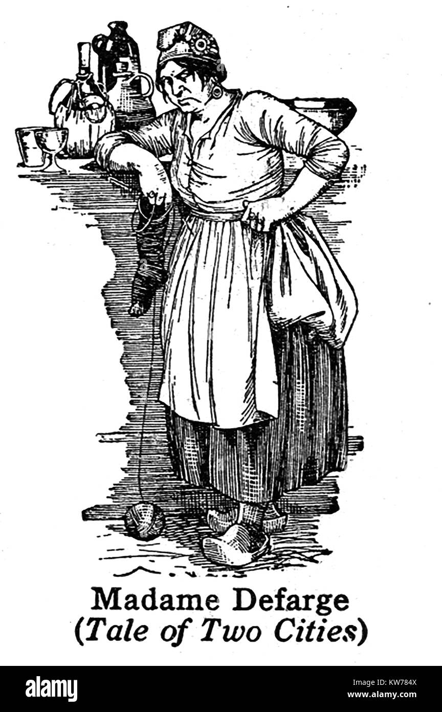 Charles Dickens 1812 bis 1870 - Dickens Charaktere-1930 Illustration - Frau Defarge von "Eine Geschichte aus zwei Städten" Stockfoto