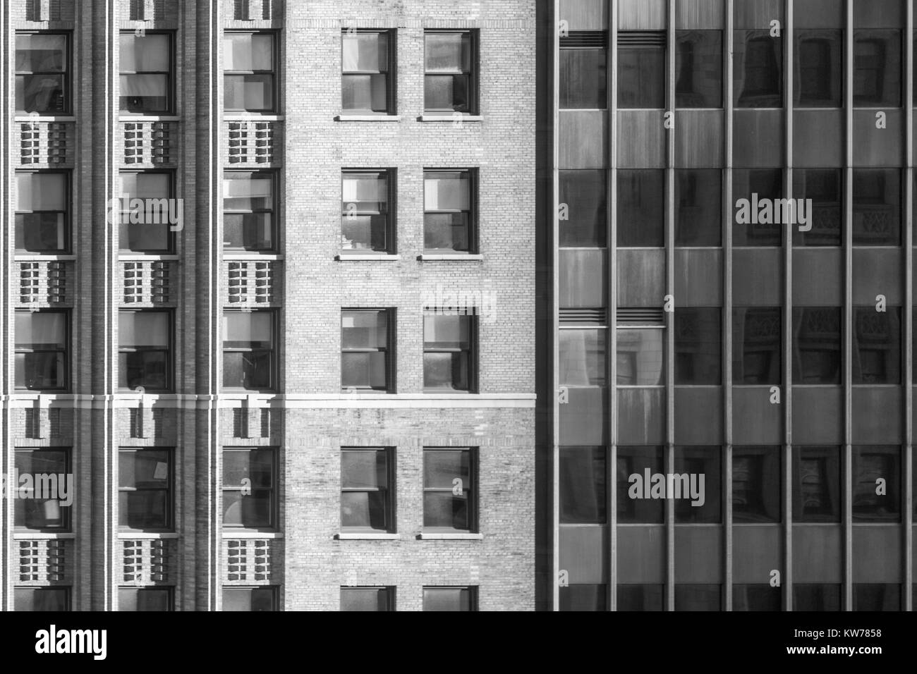 Detail Bild der Fassade von mehreren Gebäuden in der Innenstadt von Manhattan, Stockfoto