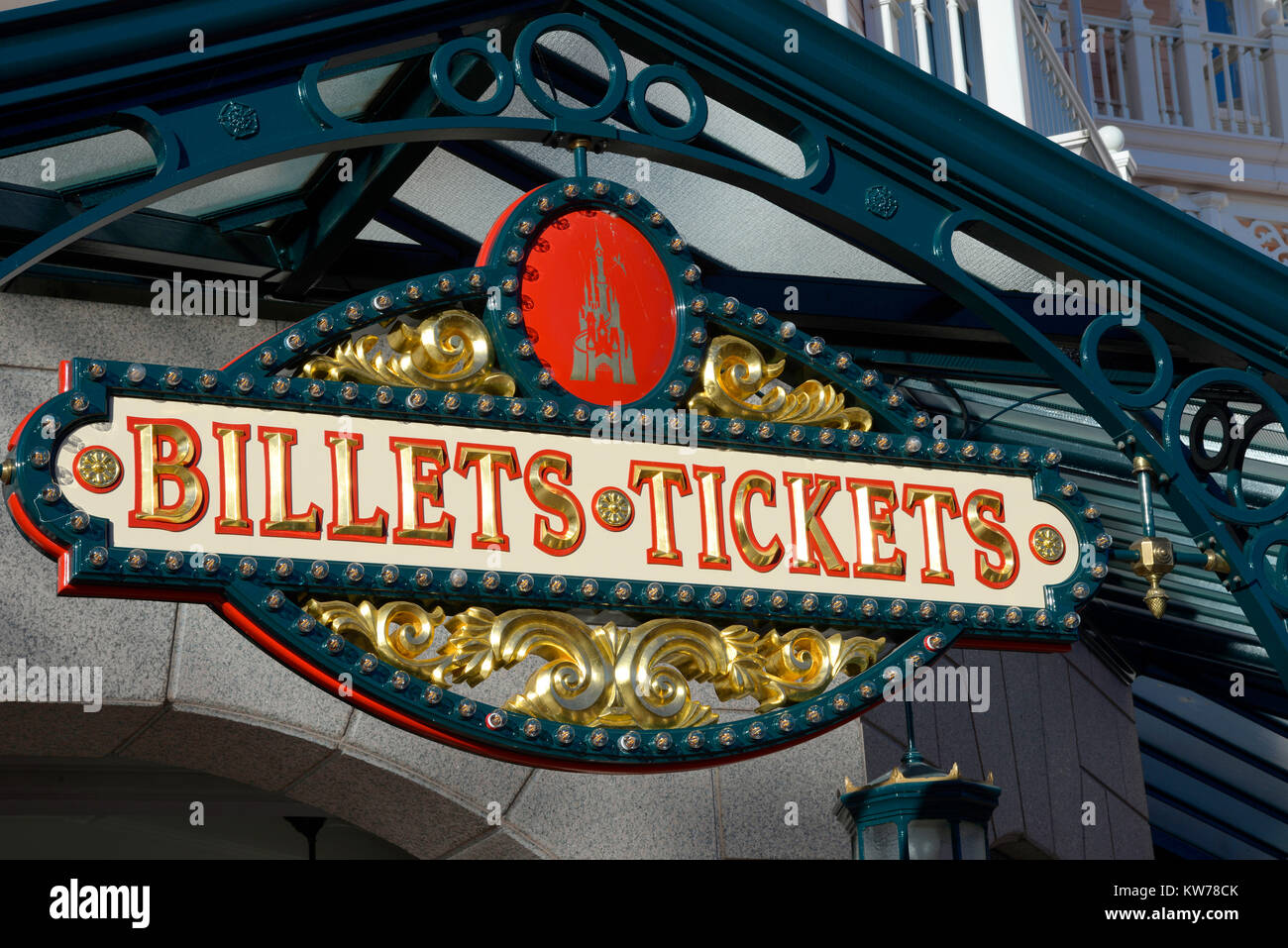 Tickets, Billets, Schild am Eingang für Disneyland Paris. Eurodisney Stockfoto