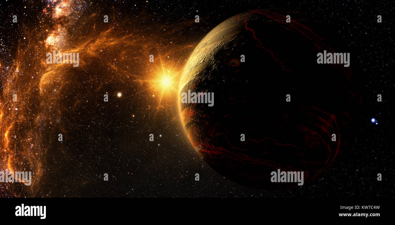 Exoplanet Exploration - Fantasy und surreale Landschaft. 3D gerendert. Stockfoto