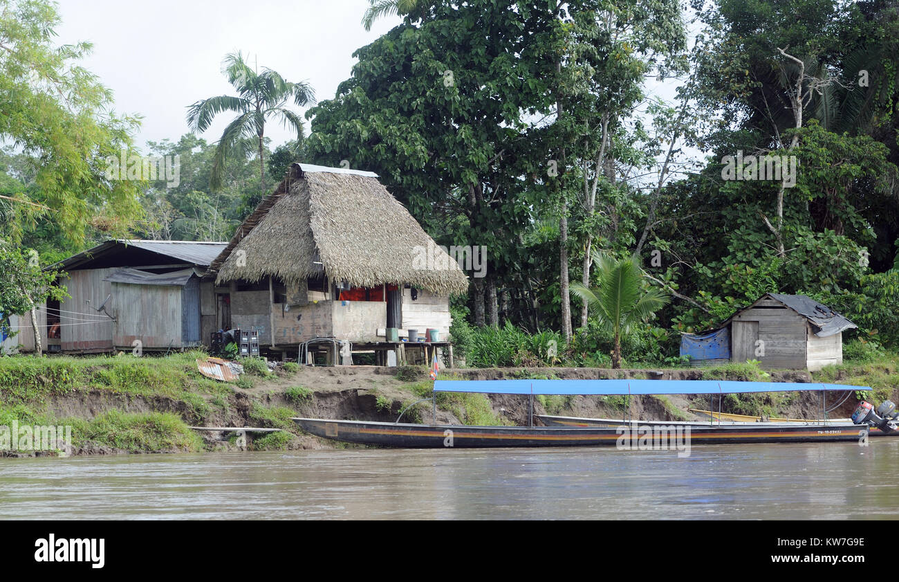 Ein Landeplatz und Clearing an den Schlamm Ufer des Río Napo in der Nähe von Coca oder Puerto Francisco de Orellana. Coca, Puerto Francisco de Orellana, Orellan Stockfoto