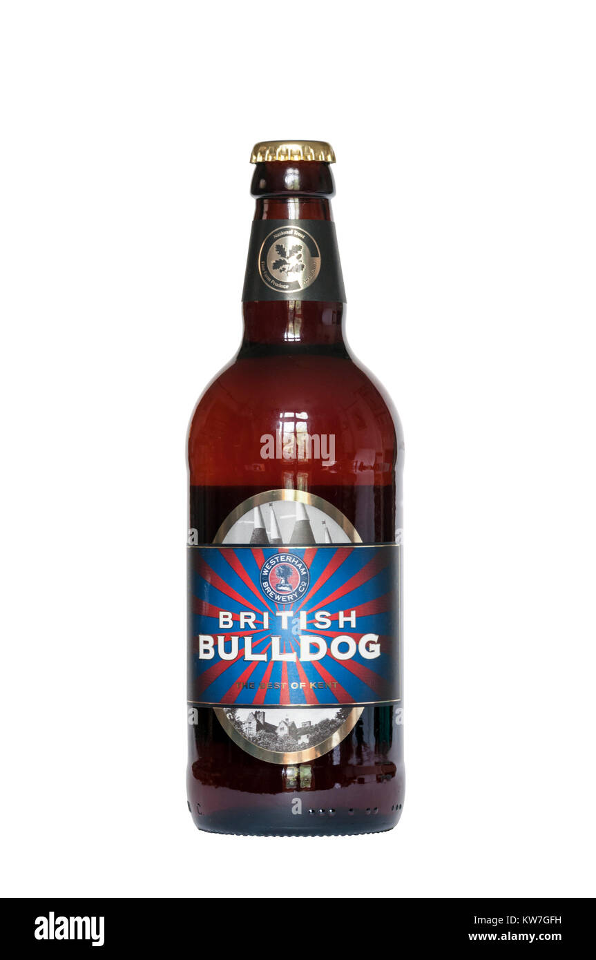 Britische Bulldogge bitter von Westerham Brauerei Co ist auf Ihrer Website beschrieben als "Best bitter in der traditionellen Kent Stil'. Stärke 4,3 Vol.-%. Stockfoto