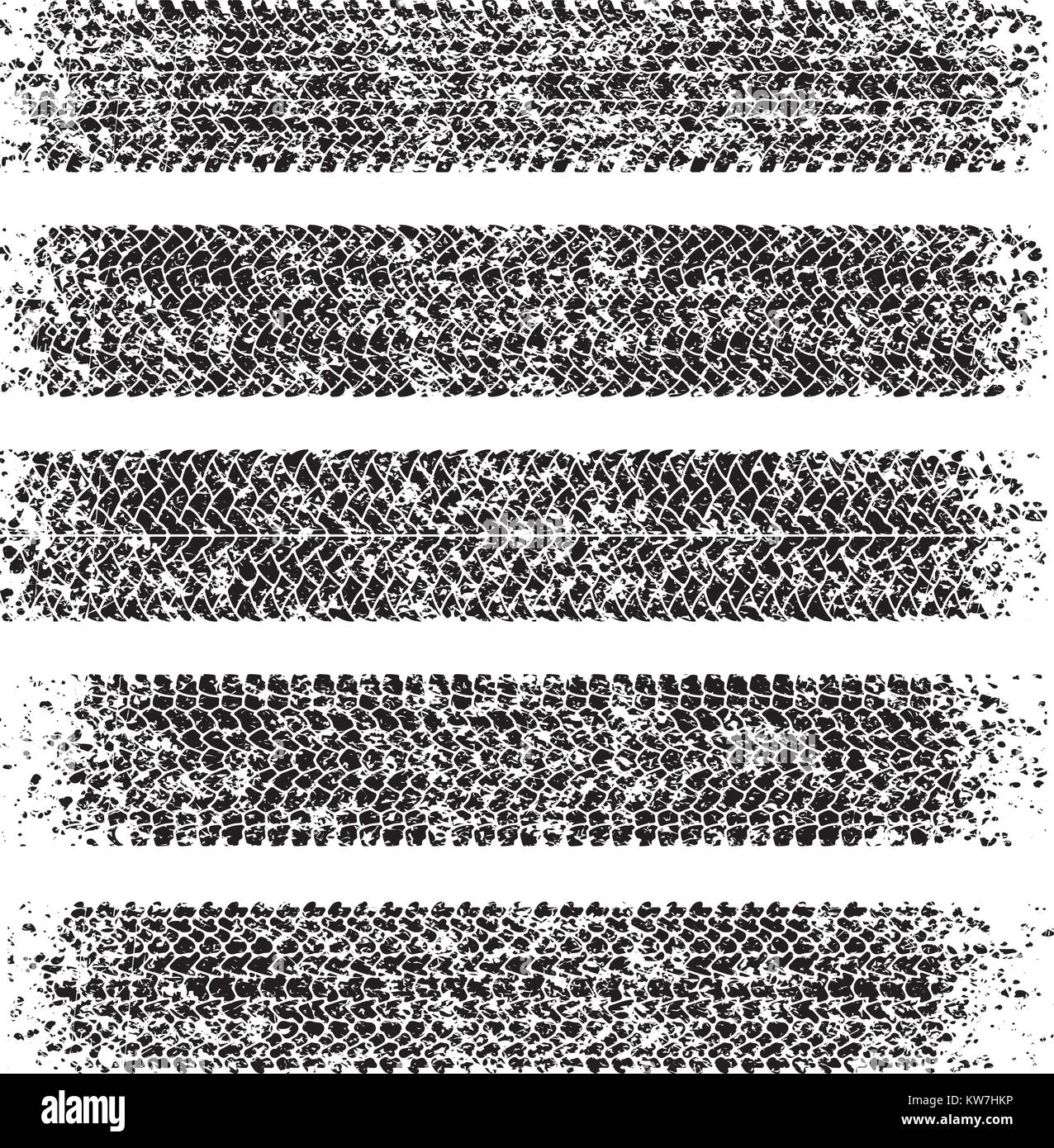 Satz von fünf schäbig, grunge Stil, schmutzige Vektor Spuren der Reifen. Stock Vektor