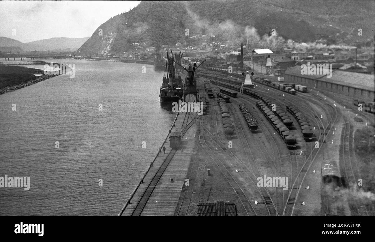 Mawhera Quay, Greymouth wharf, wahrscheinlich der 1930er Jahre, Westland, Neuseeland Stockfoto