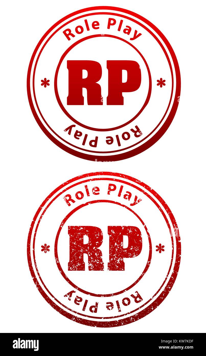 Paar Roter Stempel in Grunge und soliden Stil mit Bildunterschrift Rolle spielen und Kürzel RP Stock Vektor