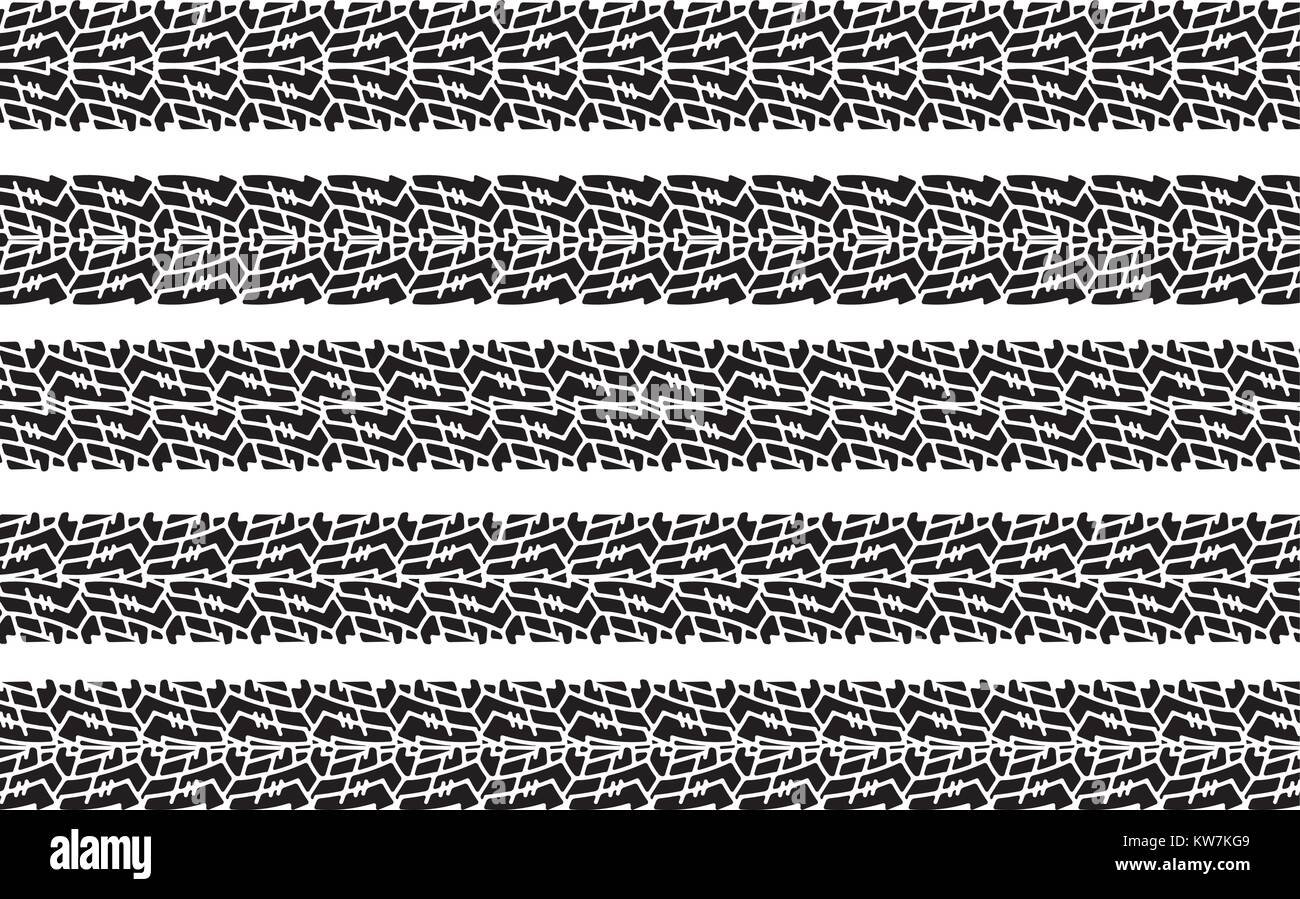 Satz von fünf Vektor Spuren der Reifen. Stock Vektor