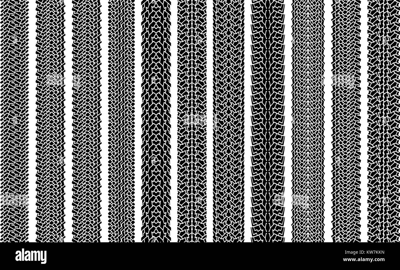 Satz von zehn grunge Vektor Spuren der Reifen. Stock Vektor