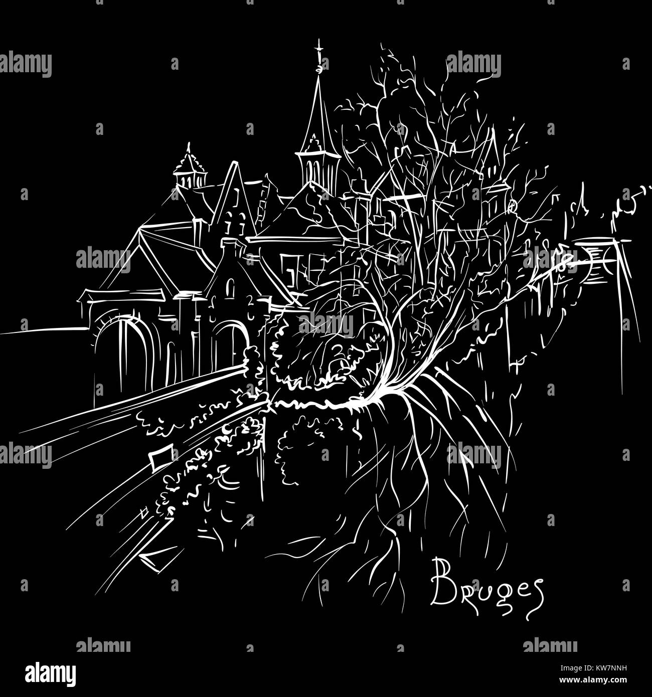 Malerische Stadtansicht von Brügge Kanal mit schönen Häusern Stock Vektor