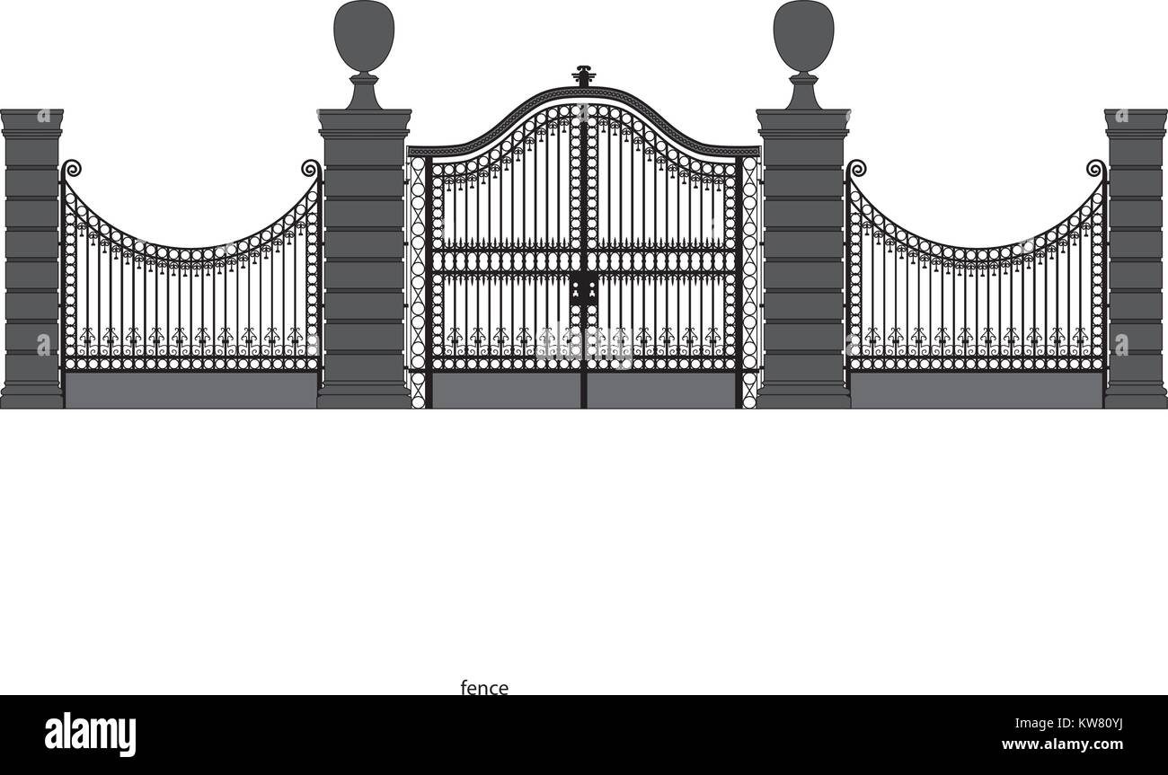 Schmiedeeiserne Tor, Silhouette in Schwarz und Weiß Stock Vektor