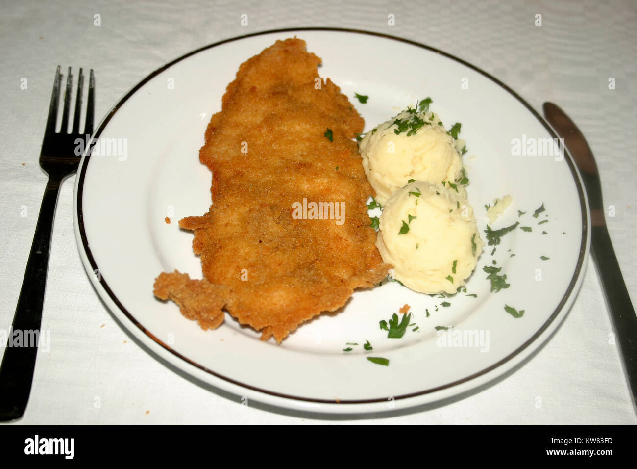 Schale gebratene panierte Fleisch- und Kartoffelpüree Stockfoto