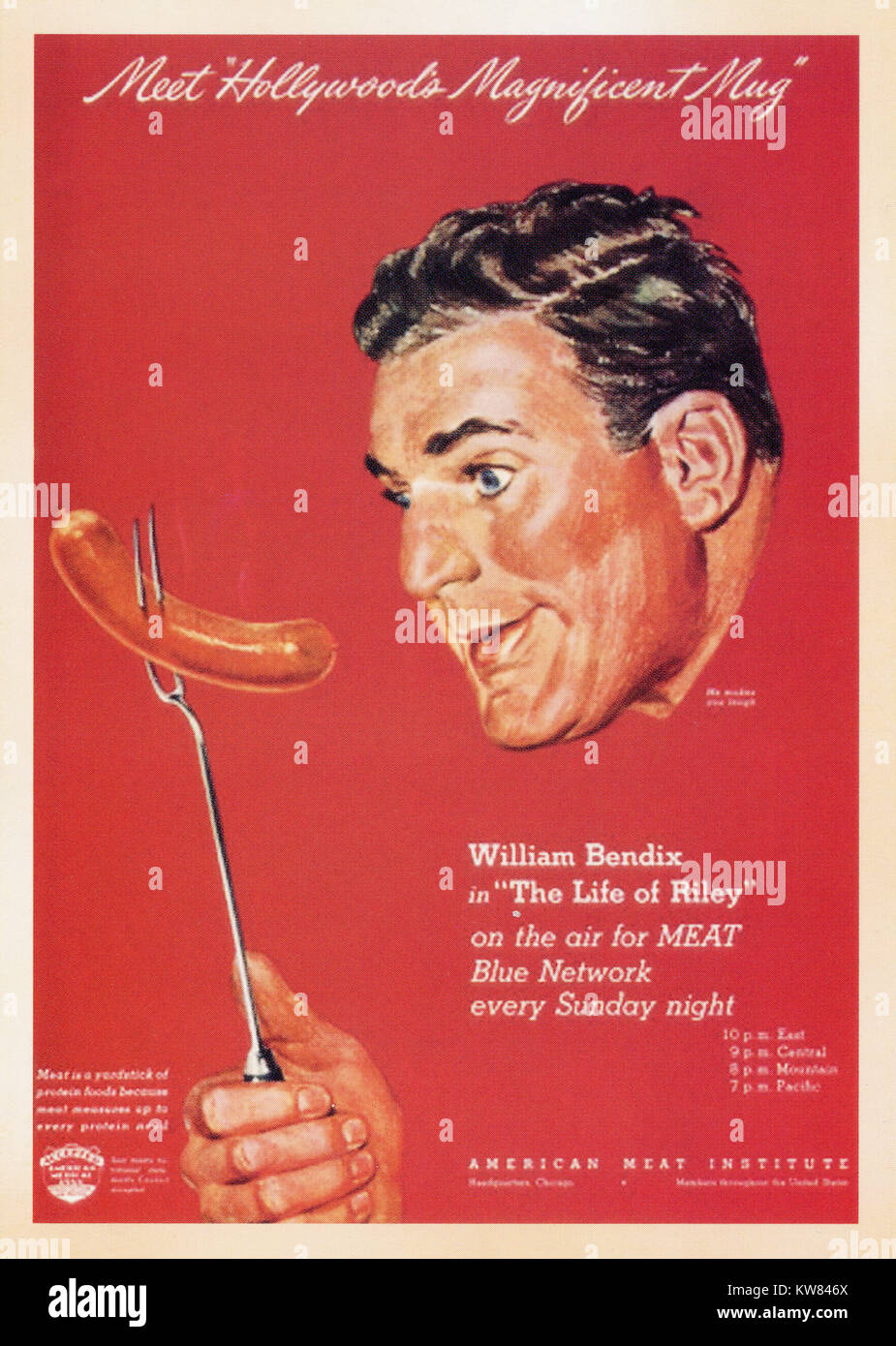 Uns Vintage Poster Karte während des Zweiten Weltkrieges Ⅱ. - Amerikanische Fleisch Institut - William Bendix Stockfoto