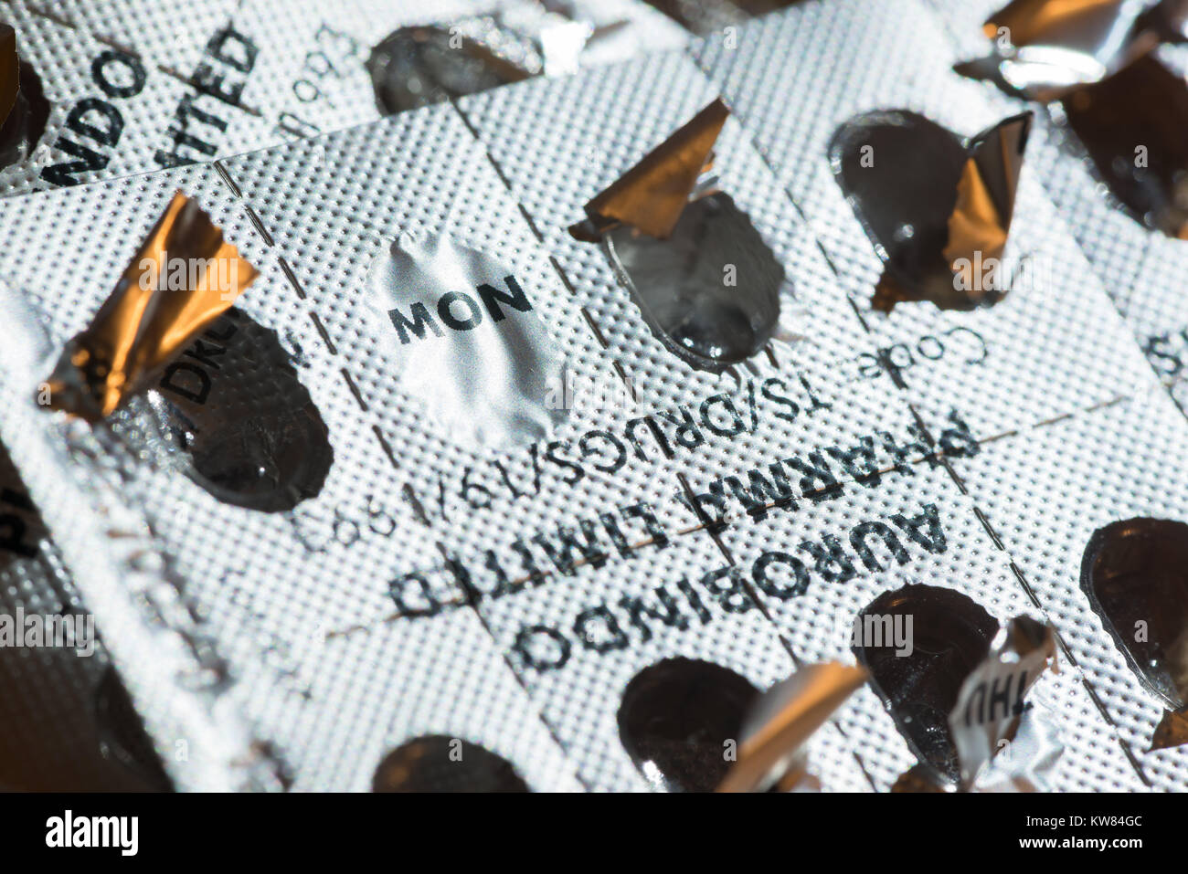 Montag morgen Blues und eine verpasste Medical Tablet Dosis Depression Angst von einer Blisterpackung 14 Tage Packung ungeöffnet Pille Citalopram zu behandeln. Stockfoto