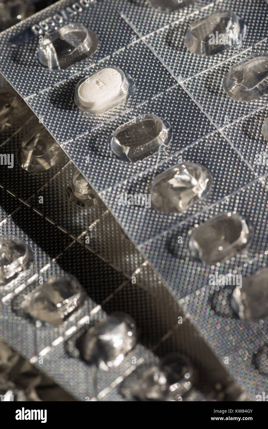 Montag morgen Blues und eine verpasste Medical Tablet Dosis Depression Angst von einer Blisterpackung 14 Tage Packung ungeöffnet Pille Citalopram zu behandeln. Stockfoto