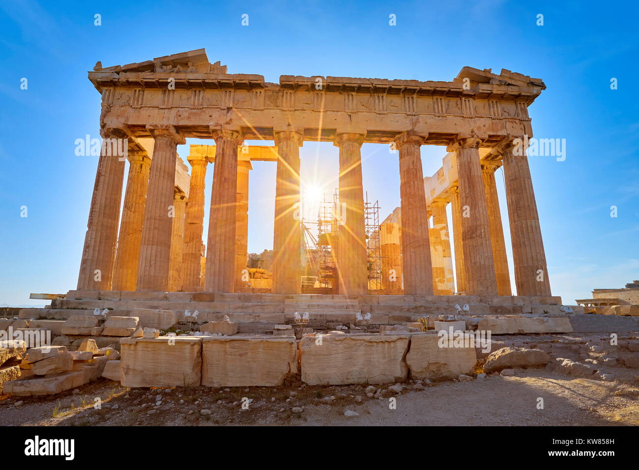 Parthenon bei Sonnenuntergang, Akropolis, Athen, Griechenland Stockfoto