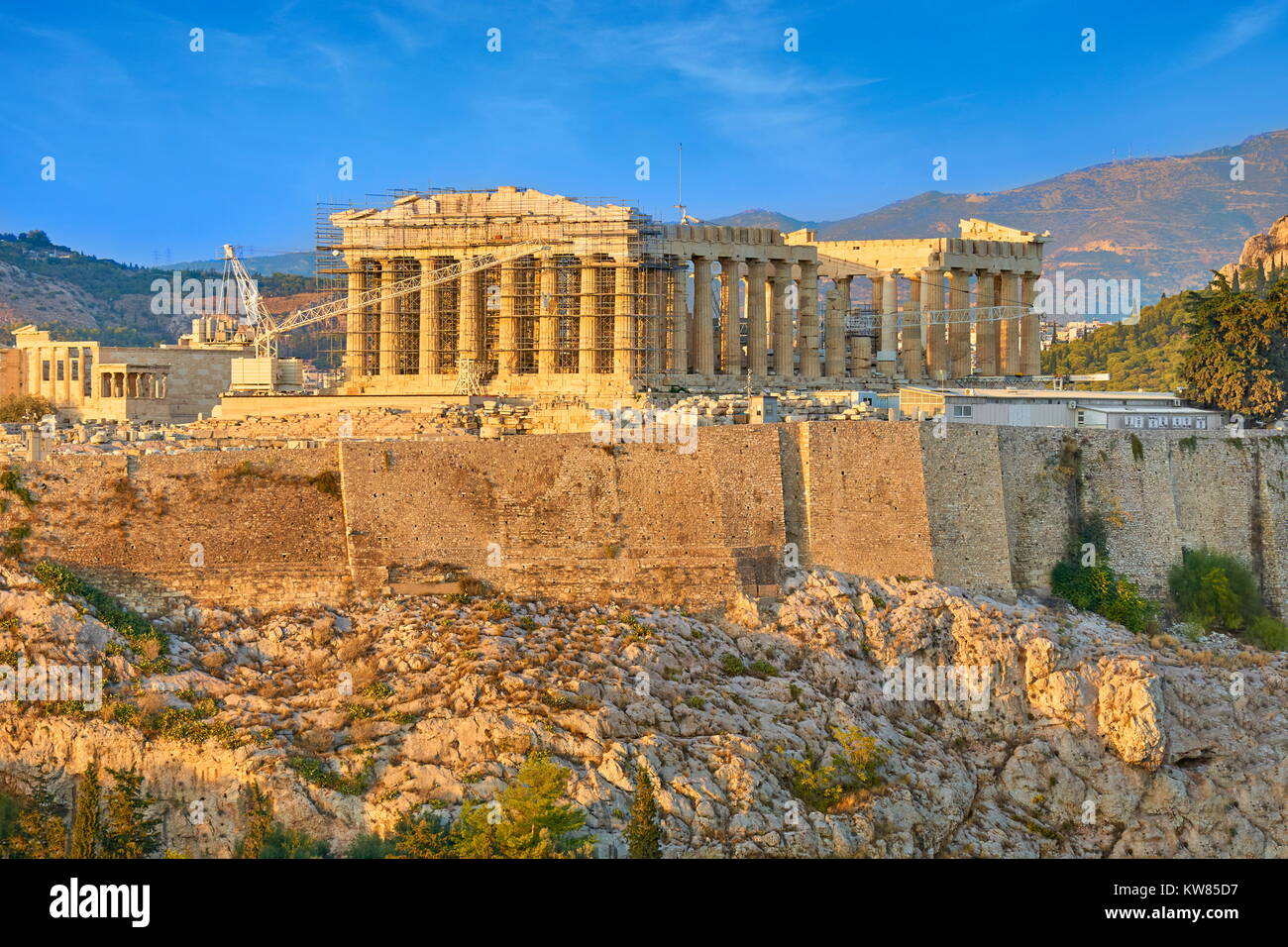 Ansicht im Parthenon bei Sonnenuntergang, Akropolis, Athen, Griechenland Stockfoto