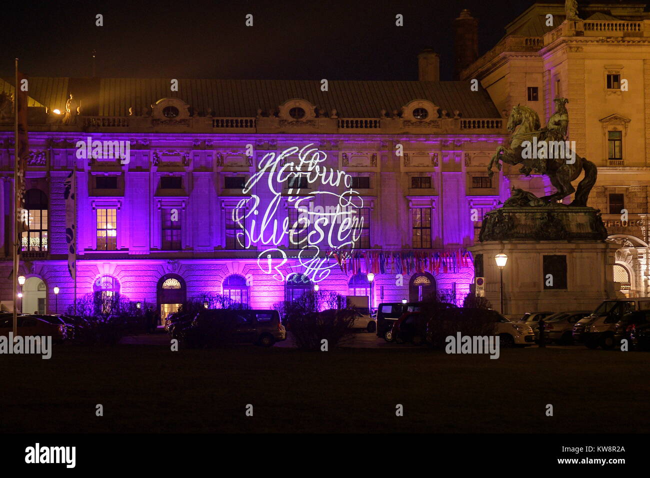 Wien, Österreich, 31. Dezember 2017. Am letzten Tag des Jahres können die Gäste ein attraktives Unterhaltungsprogramm auf elf Stufen und Positionen vom Nachmittag finden. 600.000 nationale und internationale Gäste werden von diesem lebendigen und attraktiven Angebot jedes Jahr verzaubert. Bild zeigt der Sitz des österreichischen Bundespräsidenten. Quelle: Franz Perc/Alamy leben Nachrichten Stockfoto