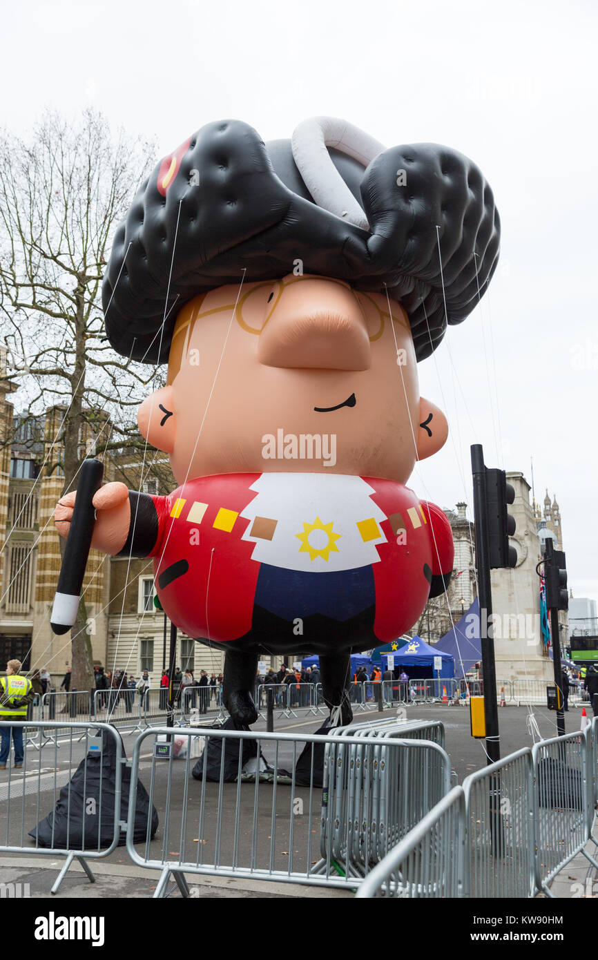 London, Großbritannien. 1 Jan, 2018. Der riesige Ballon eines Londoner Bürgermeister Abbildung in der Parade. Ausübende Künstler, Bands und andere Teilnehmer der Massen bei Day Parade des 2018 in London das Neue Jahr (LNDYP), die von Piccadilly unterhalten, über Pall Mall und Trafalgar Square in Richtung Parliament Square, mit über 8.000 Künstler einschließlich Marching Bands, Cheerleadern, Nächstenliebe, historische Fahrzeuge und Gruppen aus der Londoner Stadtteilen. Credit: Imageplotter Nachrichten und Sport/Alamy leben Nachrichten Stockfoto