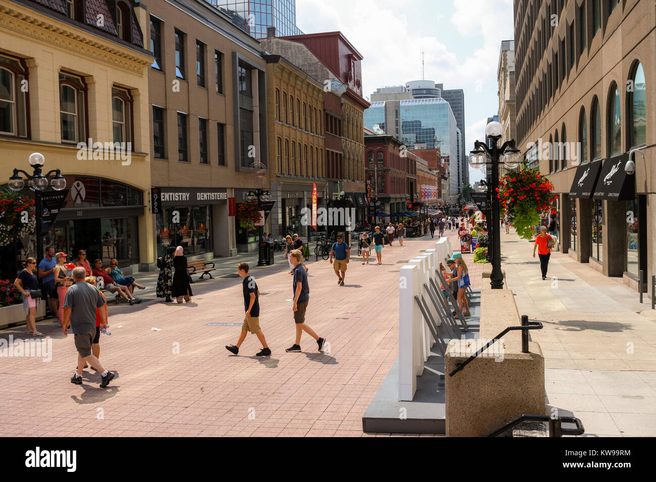 Sparks Street in Ottawa, Ontario, Kanada, ist eine Straße nur für Shopping, keine Autos erlaubt sind auf der Straße zu fahren. Stockfoto