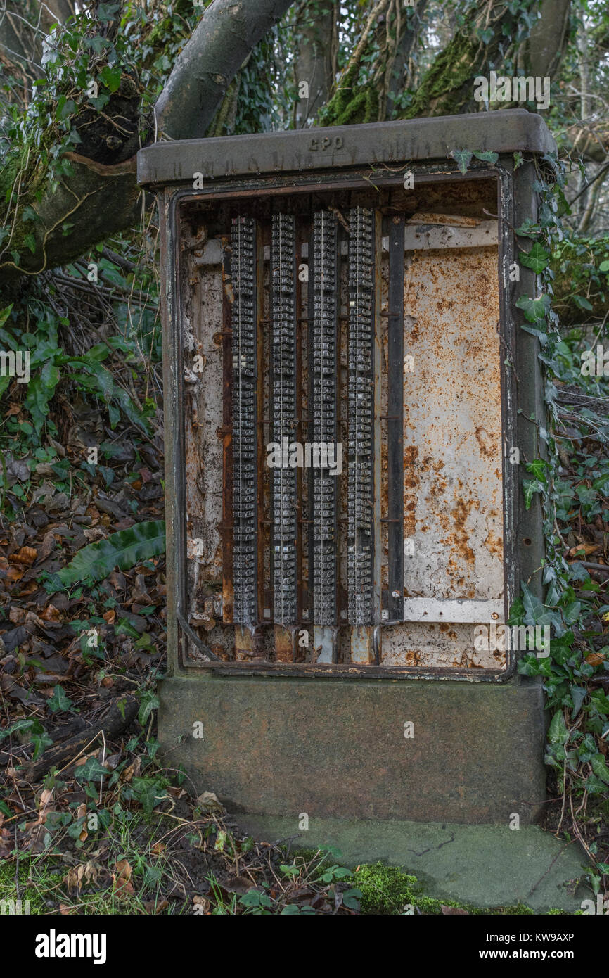 Alten, verlassenen GPO Telefon Anschlussdose in Fowey, Cornwall. Stockfoto