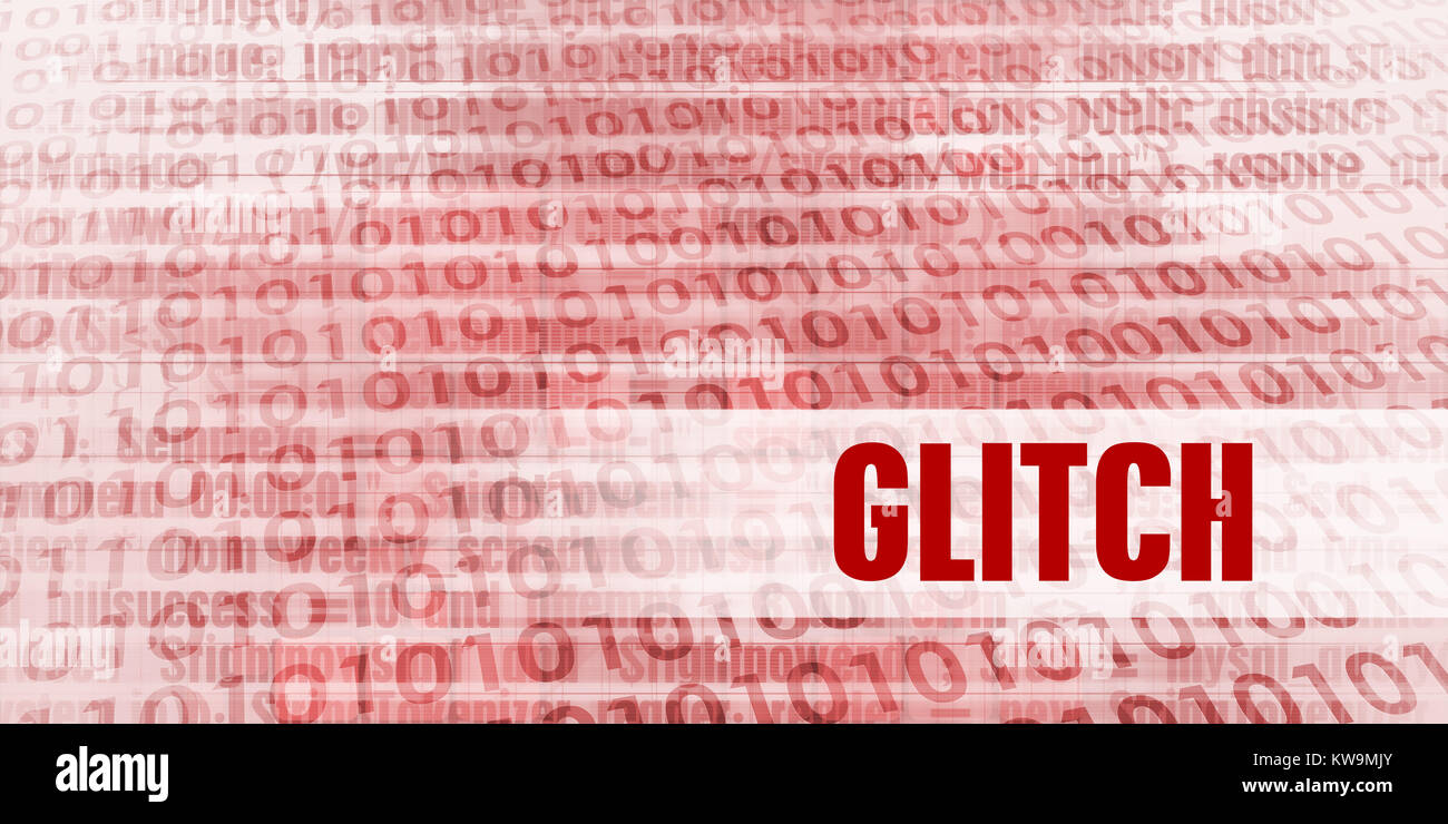 Glitch Alert auf einem roten Binäre Gefahr Hintergrund Stockfoto