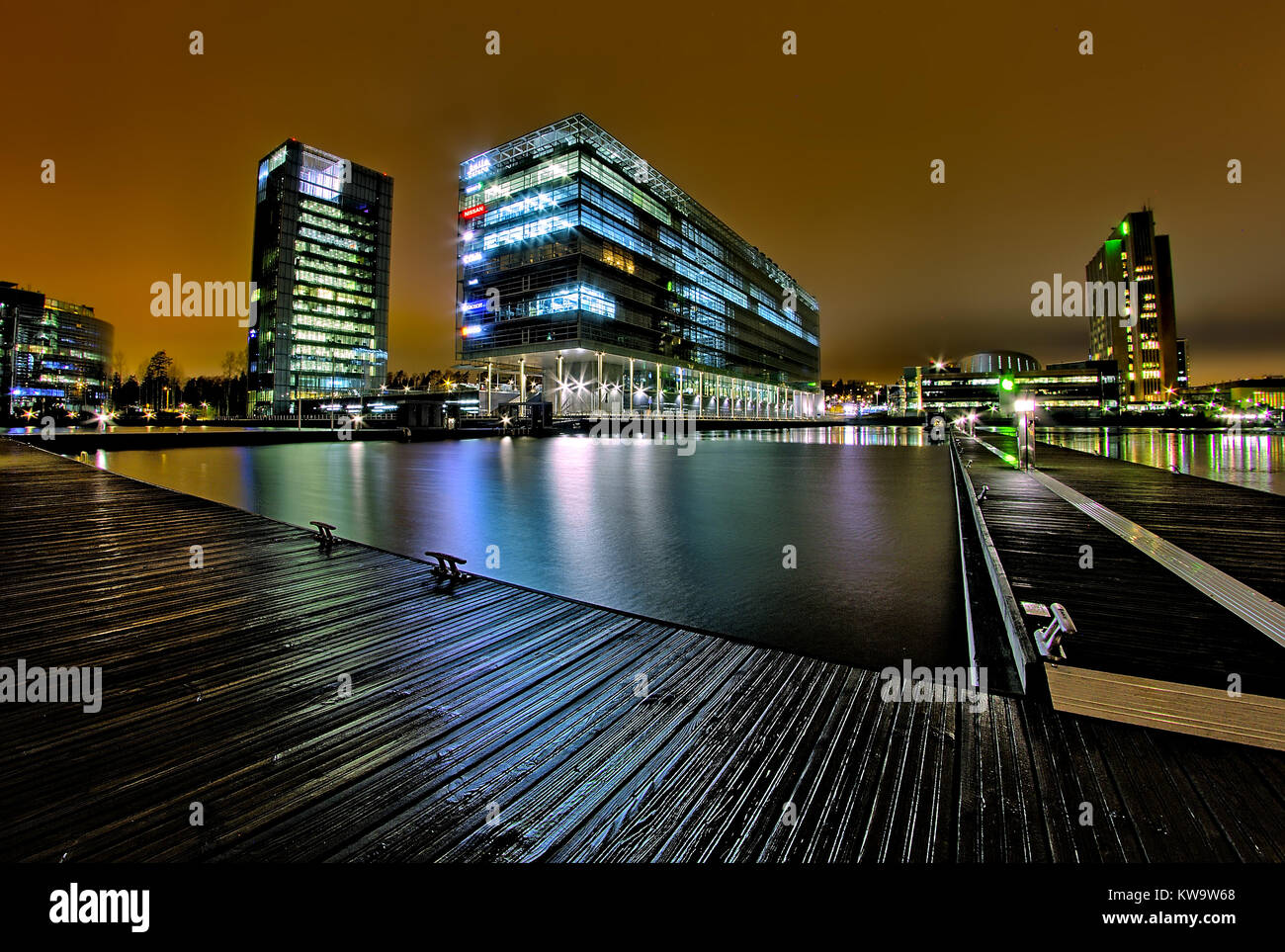 Büro Gebäude am Meer. Keilaniemi Business Park. Stockfoto