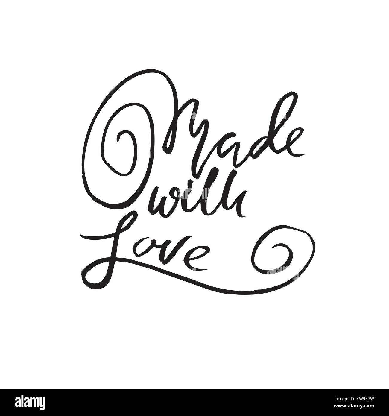 Mit Liebe gemacht. Hand trockenen Pinsel Schriftzug gezogen. Modernes Logo für Ihr Produkt und Shop. Vector Illustration. Stock Vektor