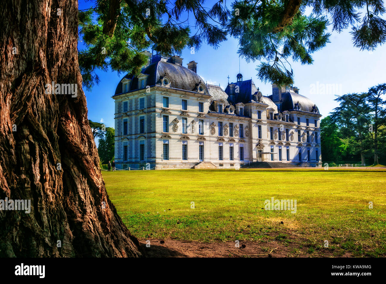 Herrliche Cheverny schloss, Ansicht mit Gärten, Loire Tal, Frankreich. Stockfoto