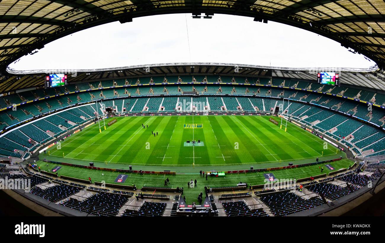 London, Großbritannien. 30 Dez, 2017. Eine allgemeine Ansicht des Stadions während der Big Game 10 - Aviva Premiership Übereinstimmung zwischen Harlekine vs Northampton Saints Twickenham Stadion am Samstag, den 30. Dezember 2017. LONDON ENGLAND. Credit: Taka G Wu Credit: Taka Wu/Alamy leben Nachrichten Stockfoto