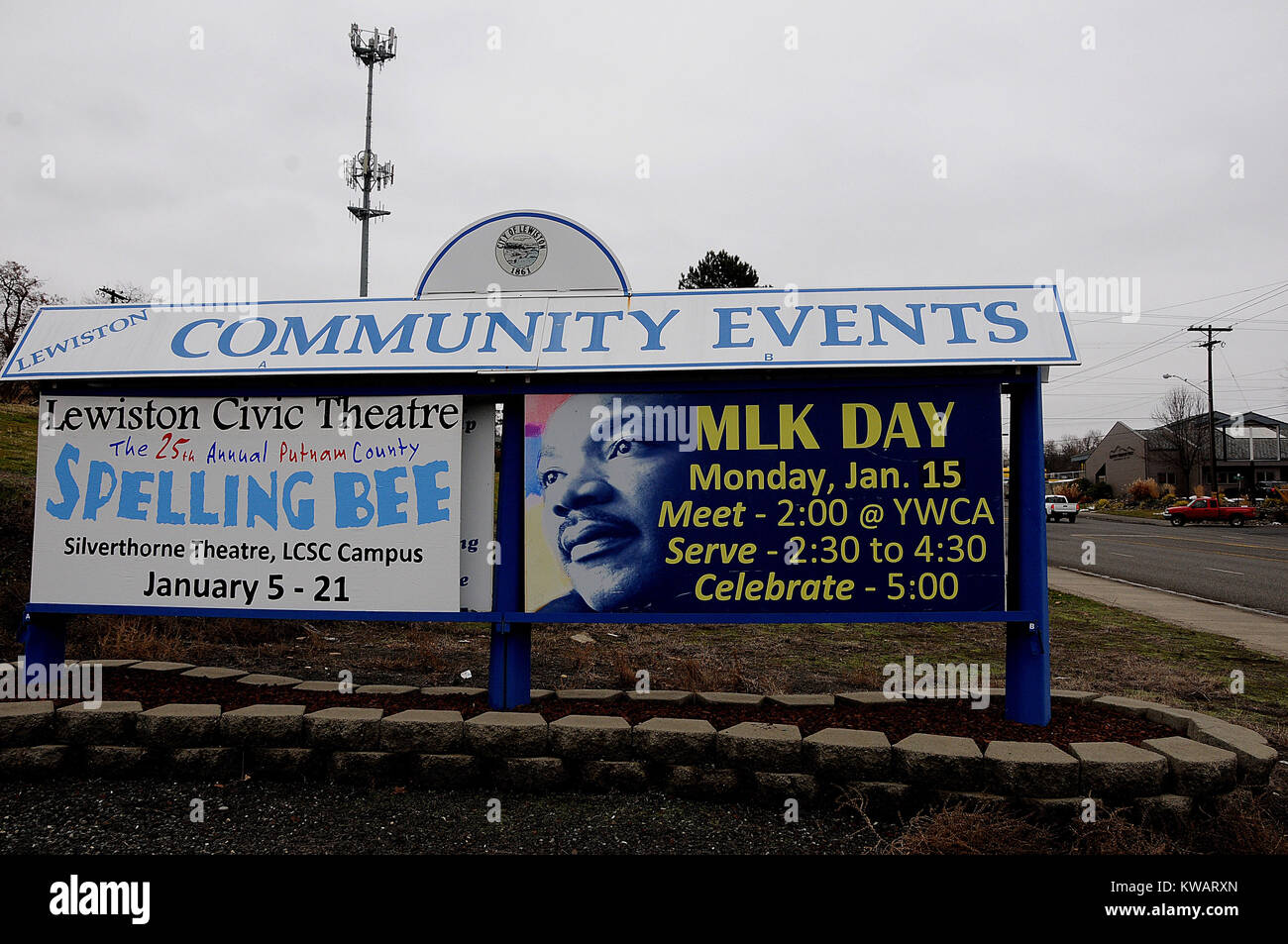 LEWISTON/Idaho (USA 02. Januar 2018 Community Sport und Freizeit billoard wth MLK Martin Luther King jr. Feier am 15. Jan. 2018 (Foto. Franz Joseph Dean/Deanpictures/Alamy Leben Nachrichten. Stockfoto