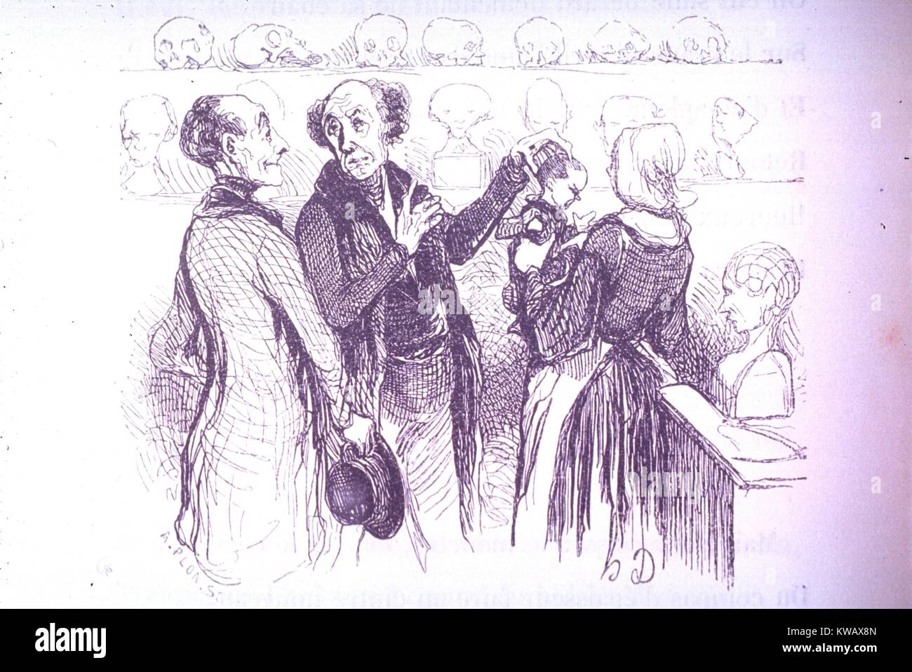Phrenologist untersucht den Kopf ein Kind in den Armen einer Frau, 1840. Mit freundlicher Genehmigung der nationalen Bibliothek für Medizin. Stockfoto