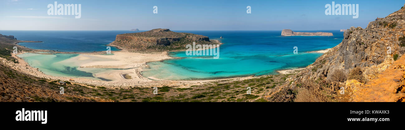 Balos Beach, Panorama, Sandstrand, der Halbinsel Gramvousa, Kreta, Griechenland, Europa, Kissamos, Kreta, Griechenland, Europa, GRC, Reisen, Tourismus, Destination, s Stockfoto