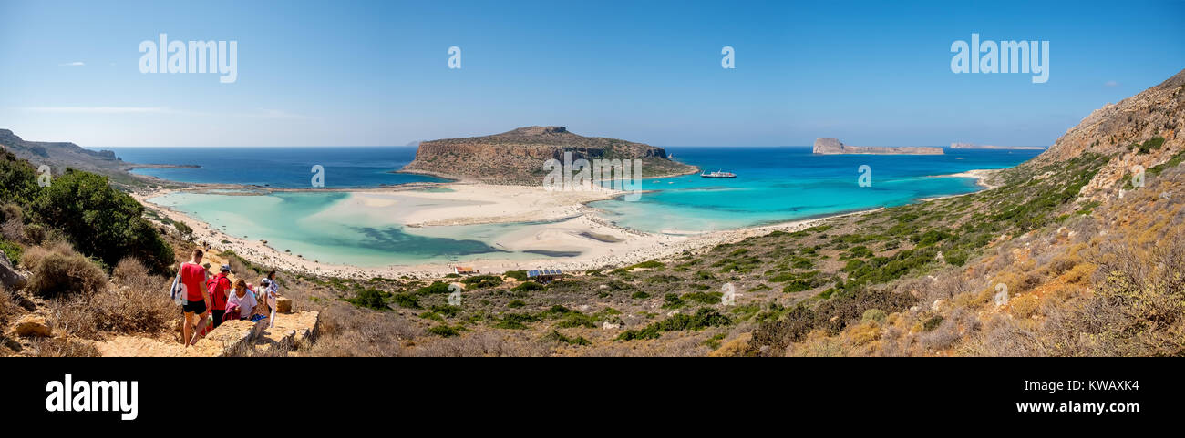 Balos Beach, Panorama, Sandstrand, der Halbinsel Gramvousa, Kreta, Griechenland, Europa, Kissamos, Kreta, Griechenland, Europa, GRC, Reisen, Tourismus, Destination, s Stockfoto